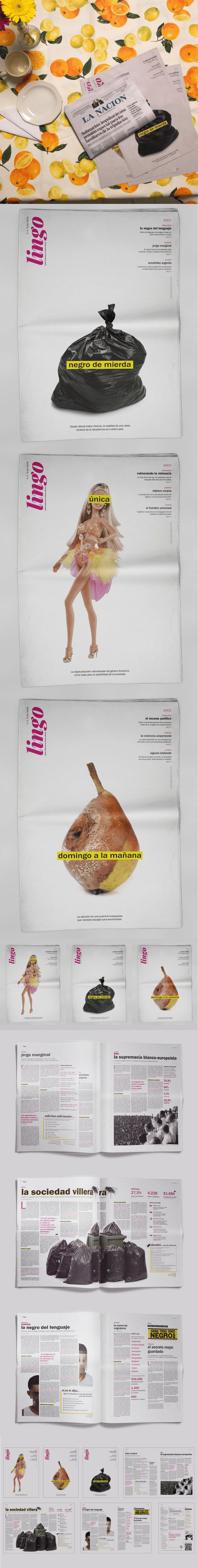 lingo newspaper supplement on the dinning table, lingo's three editions' covers and one inside