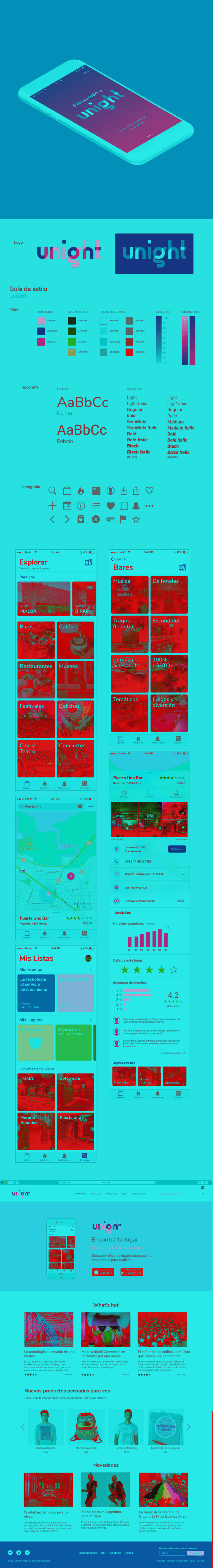 unight style, app and web screens