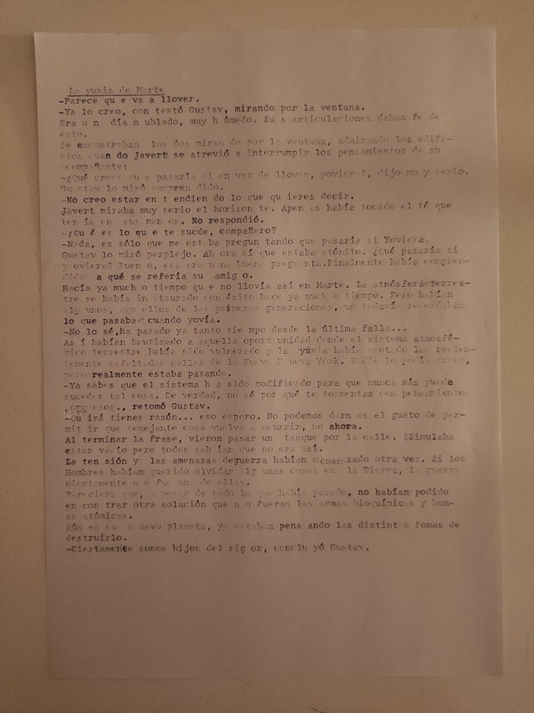 Original transcript of the story written in paper with a typewriter